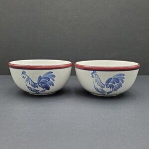 Nantucket Home Rooster Bowls White Soup Cereal Bowls with Blue Rooster